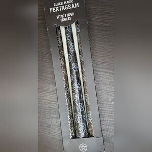 Black Magic Pentagram Taper Candles Set of 3 Gothic Witch Decor Ritual Halloween